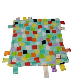 Taggies Bright Starts Squares Aqua Security Blanket Lovey Ribbon Tags Soft